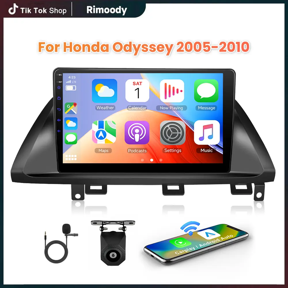 Rimoody Linux System Car Stereo for Honda Odyssey 2005-2010 Wireless Carplay & Android Auto, 10.1'' IPS Touchscreen Mirror Link YouTube Video Vi-Link Car Radio Bluetooth FM/RDS DSP SWC Backup Camera, Spanish, Russian