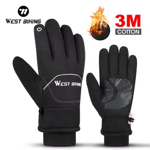 WEST BIKING Winter Gloves. Winter Sports Reflective Touch Screen Bicycle Gloves, Waterproof Warm Windproof PU Leather Scooter Safety Gloves