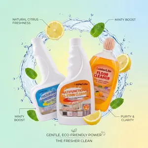 Lusterlite 3-in-1 All Purpose Cleaner Spray Set - Multi-Surface Household Cleaning Kit for Kitchen Grease,Bathroom Grime & Hardwood Floors - Streak-Free, Fresh Scent, Ready to Use, With nozzle,3-Pack