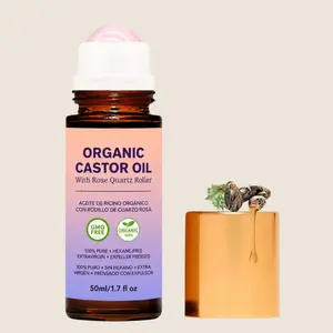 Organic Castor Oil with Rose Quartz Roller | Hexane-Free Cold-Pressed Oil for Brows, Hair & Body