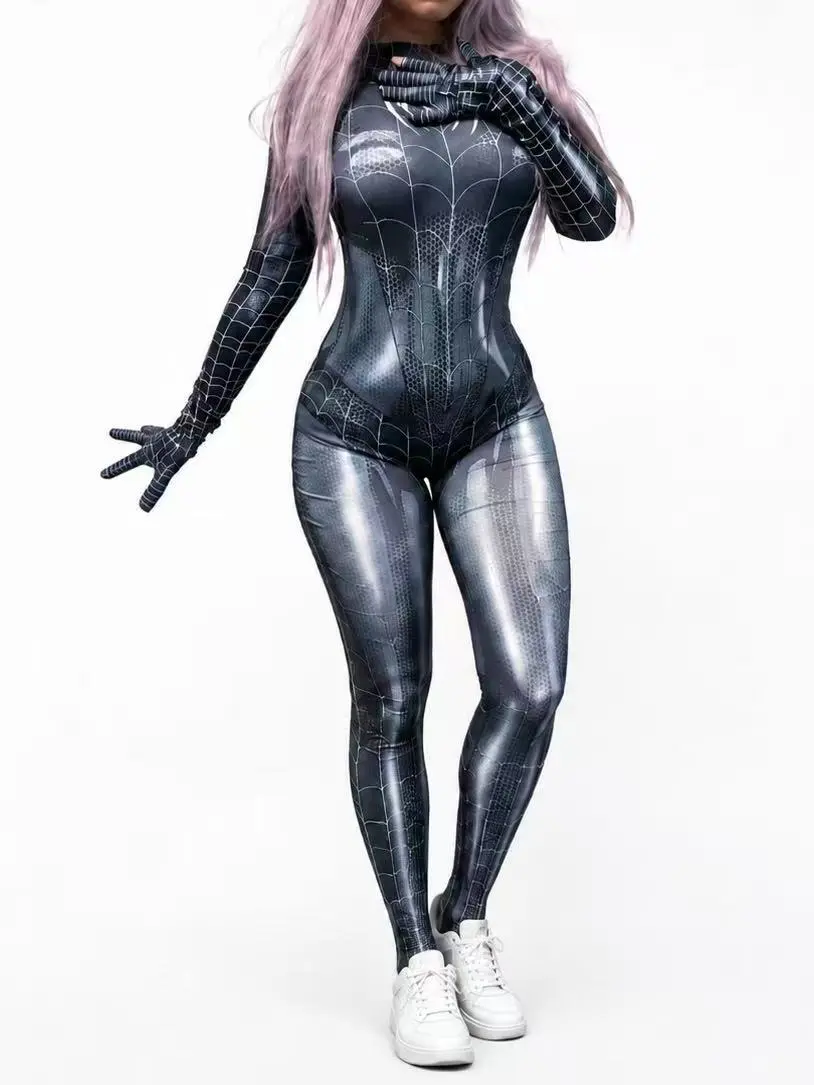 ALIELNOSIRRAH 'Venomous beauty' Spider Web Cosplay Bodysuit Women’s Superhero Catsuit Stretchy Spandex Halloween Costume