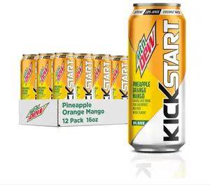 Mountain Dew Kickstart, Pineapple Orange Mango, 90mg Caffeine, Vitamins B & C, 80 Calories, 10% Juice, 16 fl oz (Pack of 12)