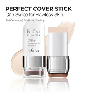 Full Coverage Concealer Stick O'CHEAL, 2 in 1 Foundation Concealer with Brush, 24H Long Lasting Flawless Finish, Thin Comfortable Non-Caking, Covers Blemishes Dark Circles for All Skin Types,acne  mark  cover Full Coverage Vegan Concealer
