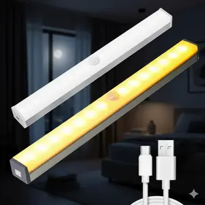 USB Rechargeable Motion Sensor LED Light Strips, Bright Dimmable Under Cabinet Lighting, No Drill Installation for Closet Stairs Kitchen Wardrobe Garden, Eco-Friendly Night Light with Long Battery Life.