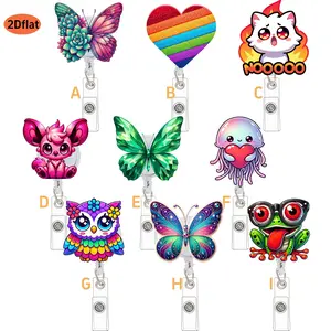 Cartoon Badge Clip with Retractable Pull Tab, Nursing Badge Reel, Nurse Name Tag Holder, Nameplate, Office ID Lanyard Hook, Name Tag Lanyards, Easy-To-Use Brooch Clips