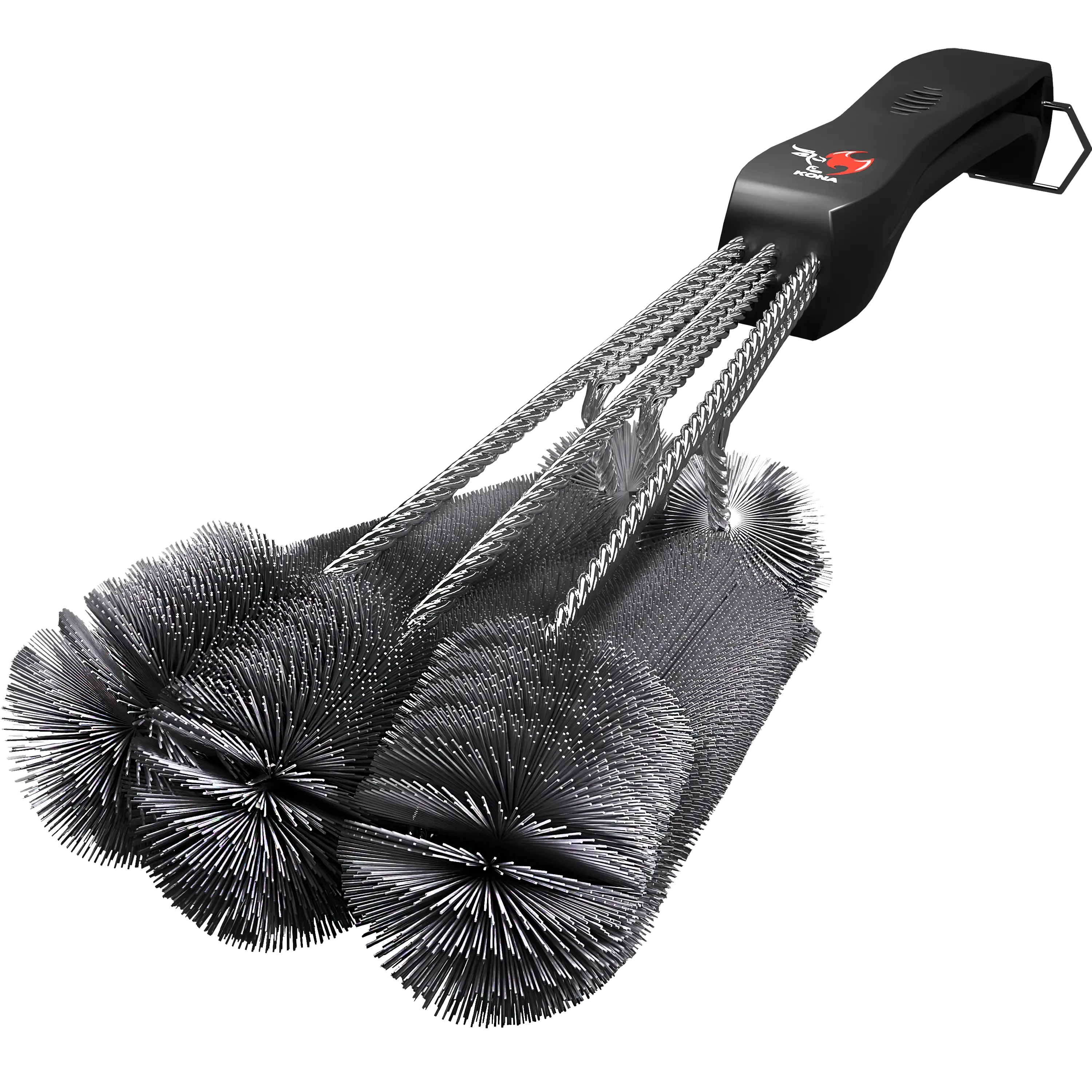Kona 360 Grill Brush - 3-in-1 BBQ Cleaning Tool for All Grill Types - Heavy-Duty Stainless Steel - 18" Rigid Handle for Long-Lasting Use Best BBQ Gift