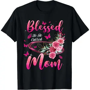 Streetwear Casual Shortsleeve Round Neck Cotton Graphic Tees  Blessed to Be Called Mom Cute Mothers Day T-Shirt Small