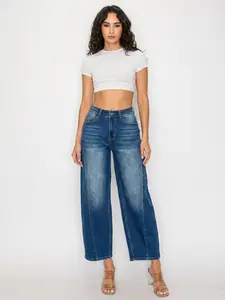 Piishoo Women's High Waisted Stretch Jeans Medium Blue Slim Fit Breathable Denim Pants Fashion Streetwear