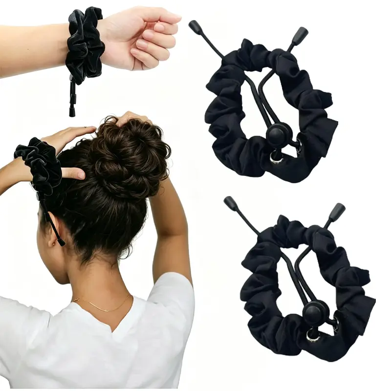 2/4 Pcs Adjustable Satin Hair Scrunchies No Damage Elastic Hair Ties for Thick Curly Natural Hair Afro Puff & Ponytail Hair Accessories