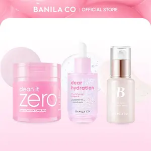 [NEW] BANILA CO Glass Skin Prep Kit | Clean It Zero Pink Hydration Toner Pads, Dear Hydration Crystal Glow Essence & Dew Boost Makeup Serum | Hyaluronic Acid, Niacinamide, Dewy Glow Base for Smooth Long-Wear Makeup