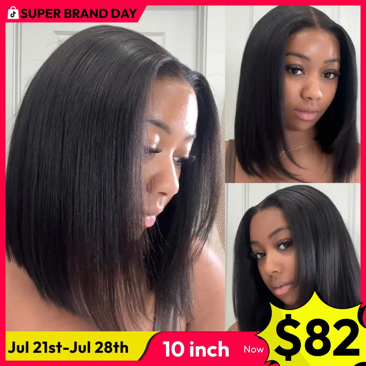 UNice Glueless Yaki Straight Short Bob Wig with Drawstring Pre-cut 7x5 HD Lace Human Hair Wigs with Bleached Knots Beginner Friendly Natural Hairline summer wig