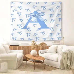 Blue Bow Initial Letter A-Z Tapestry, Coquette Aesthetic Wall Hanging, Monogram Wall Blanket Tapestries, Aesthetic Backdrop Decor for Girls Bedroom Living Room,for Women Teens Monogram Letter Girly Bowknot Decor