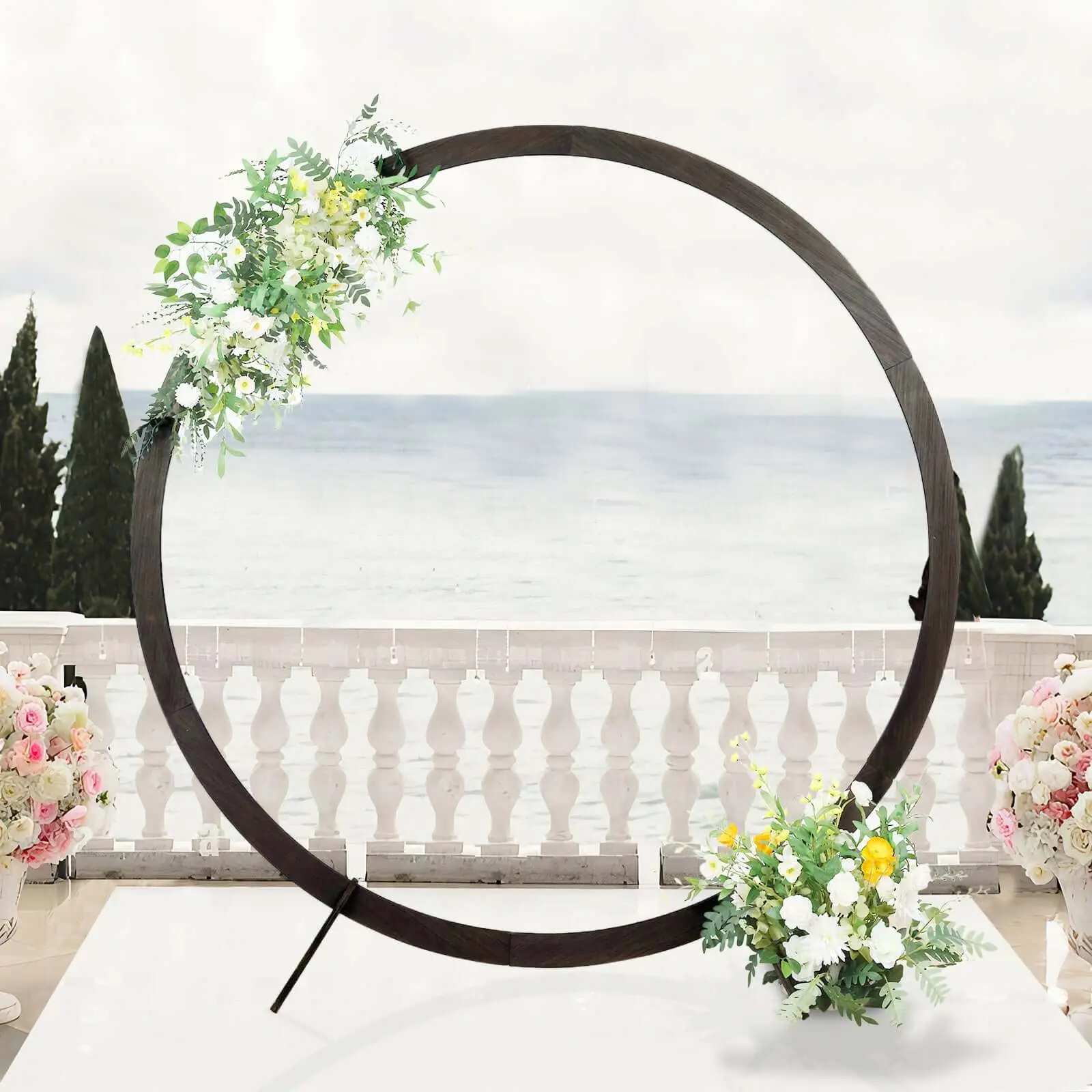 7.4ft Rustic Natural Brown Wooden Wedding Arch, DIY Round Wedding Arched Backdrop Stand for Event Parties