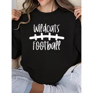 Wildcats Football School Spirit Game Day Crew Neck Long Sleeve Sweatshirt for Women - Team Mascot Printed for Game Night & Sports Events