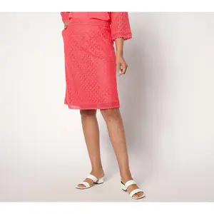 Isaac Mizrahi Live! Regular Crochet Knit Pull On Knee Length Skirt