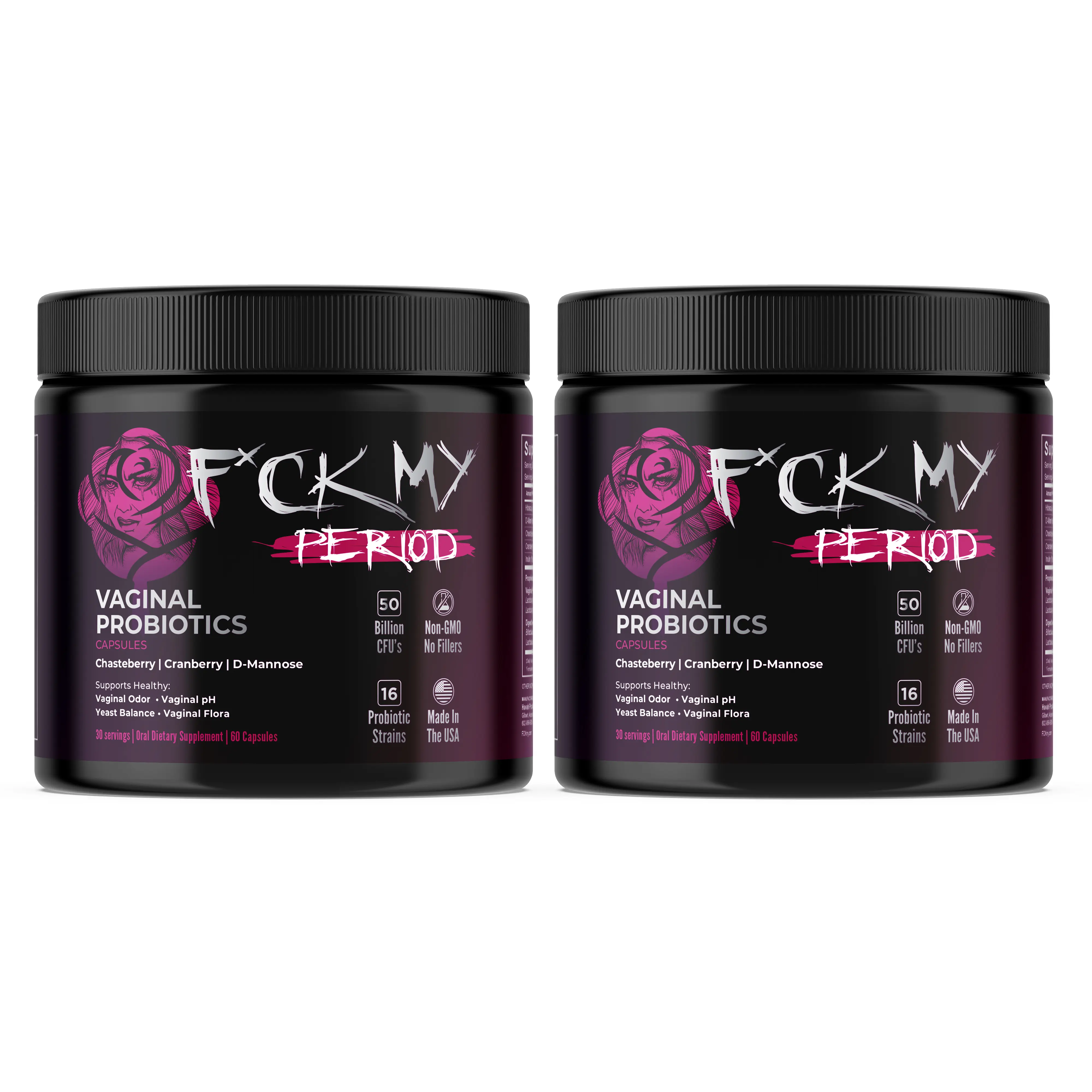 (2 Pack) Fck My Period All-In-One Women’s Probiotics & Prebiotics for pH Balance, Urinary & Vaginal Health with Cranberry & D Mannose, 50 Billion CFU