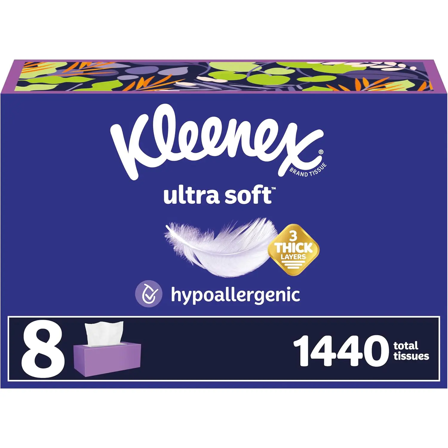 Kleenex Ultra Soft Facial Tissues, 8 Flat Boxes, 180 Tissues per Box, 3-Ply, Packaging May Vary