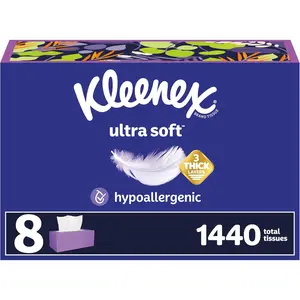 Kleenex Ultra Soft Facial Tissues, 8 Flat Boxes, 180 Tissues per Box, 3-Ply, Packaging May Vary