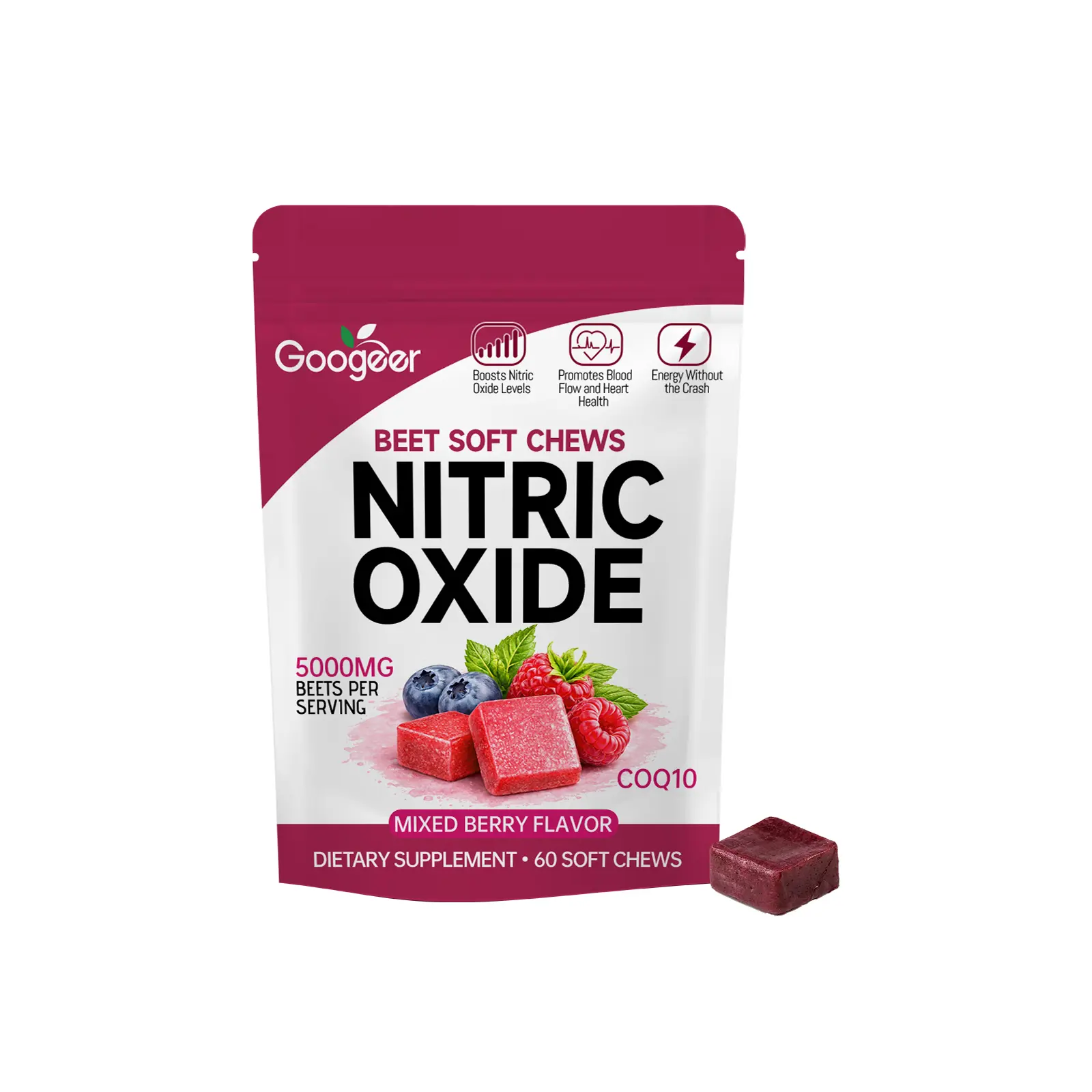 Nitric Oxide Beet Soft Chews for Blood Pressure Support,with Beetroot Powder, CoQ10, B Vitamins &Grapeseed Extract for Blood Flow & Energy,