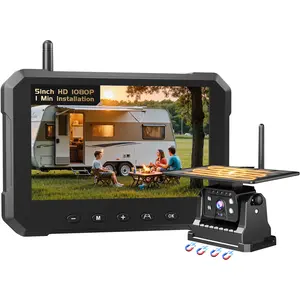 Magnetic Solar Wireless Backup Camera for Truck, 5 '' HD1080P No Wiring Rechargeable RV Backup Camera with Night Vision Function,  for RV, Trailer, Camper, Car, Farther's Day