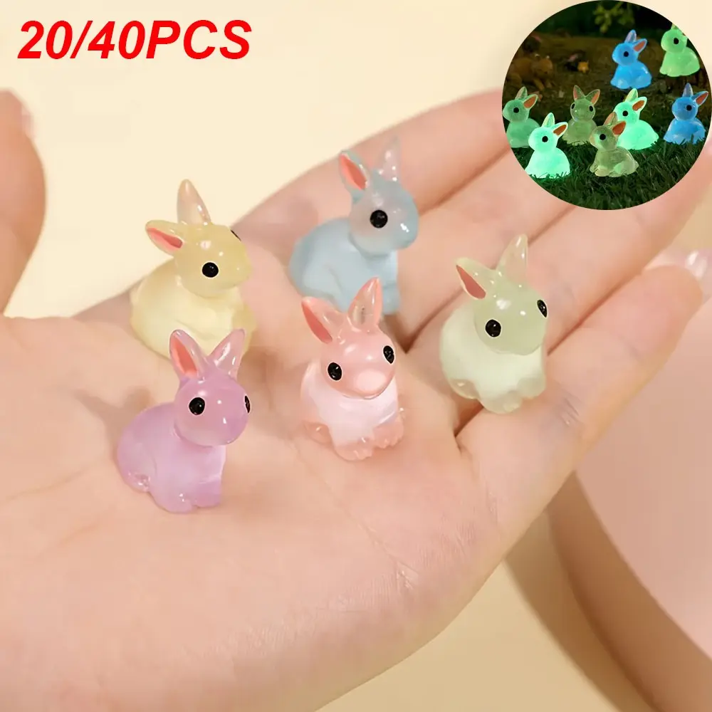 20/40 Glow-In-The-Dark Mini Bunny Resin Statues, Resin Bunnies, Easter Party Decorations, Cute Resin Figurine, Resin Animal Figurines, Cute Home Decoration, Fairy Garden Crafts, Micro Landscape, Garden Sculptures Statues, Resin Animal Sculptures