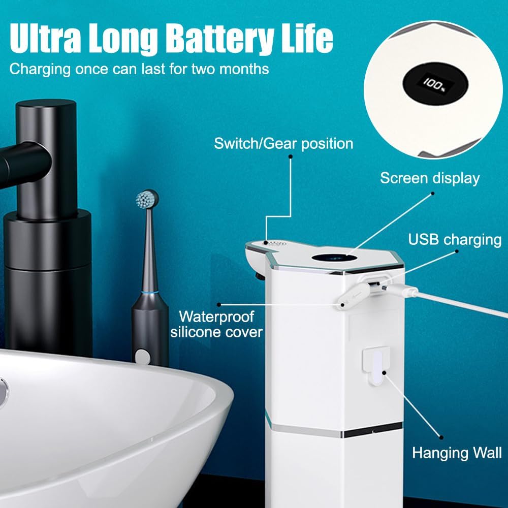 Automatic Soap Dispenser Touchless, Foaming Soap Dispenser 12oz USB Rechargeable, 4 Adjustable Levels Waterproof, Kitchen Gadgets Home Essentials, Wall Mount Hand Soap Dispenser for Bathroom Restroom Use