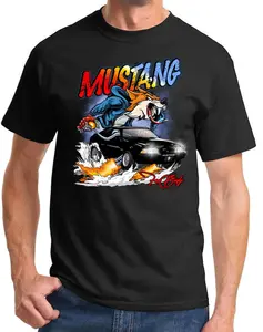 1987-93 Mustang 5.0 LX Hatchback Black Foxbody Cartoon Muscle Car Full Color Design Tshirt Menswear Streetwear Casual Shortsleeve Cotton