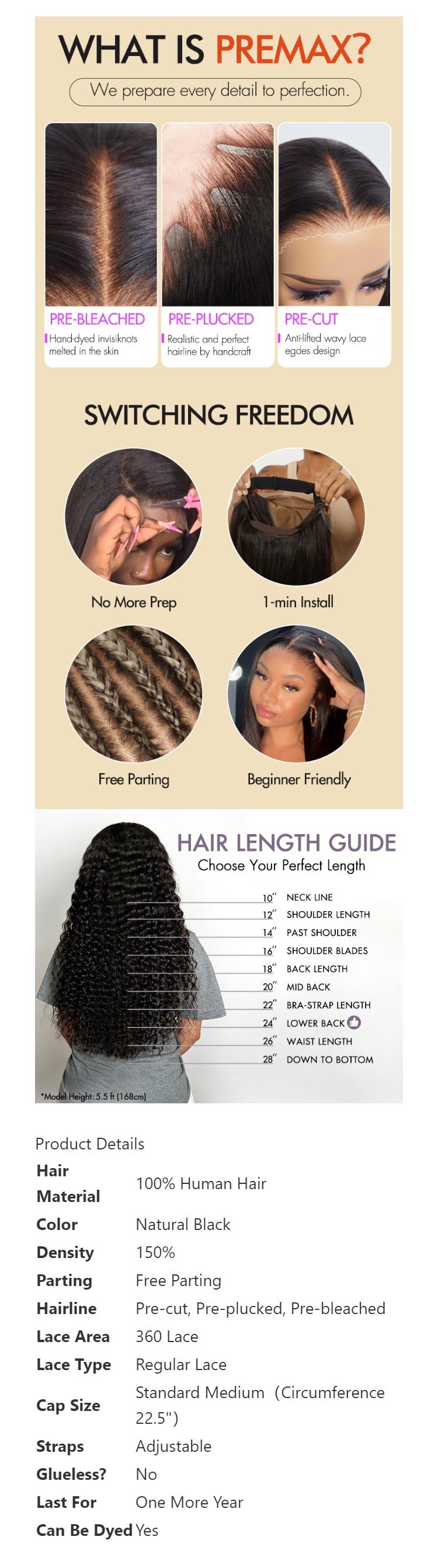 Luvme PreMax | Pre-cut & Plucked & Bleached 360 Lace Super Natural Hairline Water Wave Free Part Human Hair Wig