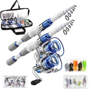 Fishing Rod and Reel Combo,2 Pcs 2.1M Collapsible Fishing Rod Kit with Carrier Bag,Spinning Reels,2 Lines,Lures Baits,Fishing Gifts for Men Women Saltwater Freshwater