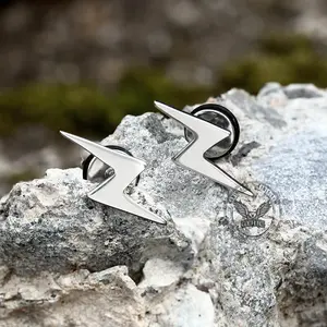 GTHIC Simple Lightning Front-Back Stud Earring Stainless Steel Fashion Accessories for Men and Women Daily Wear