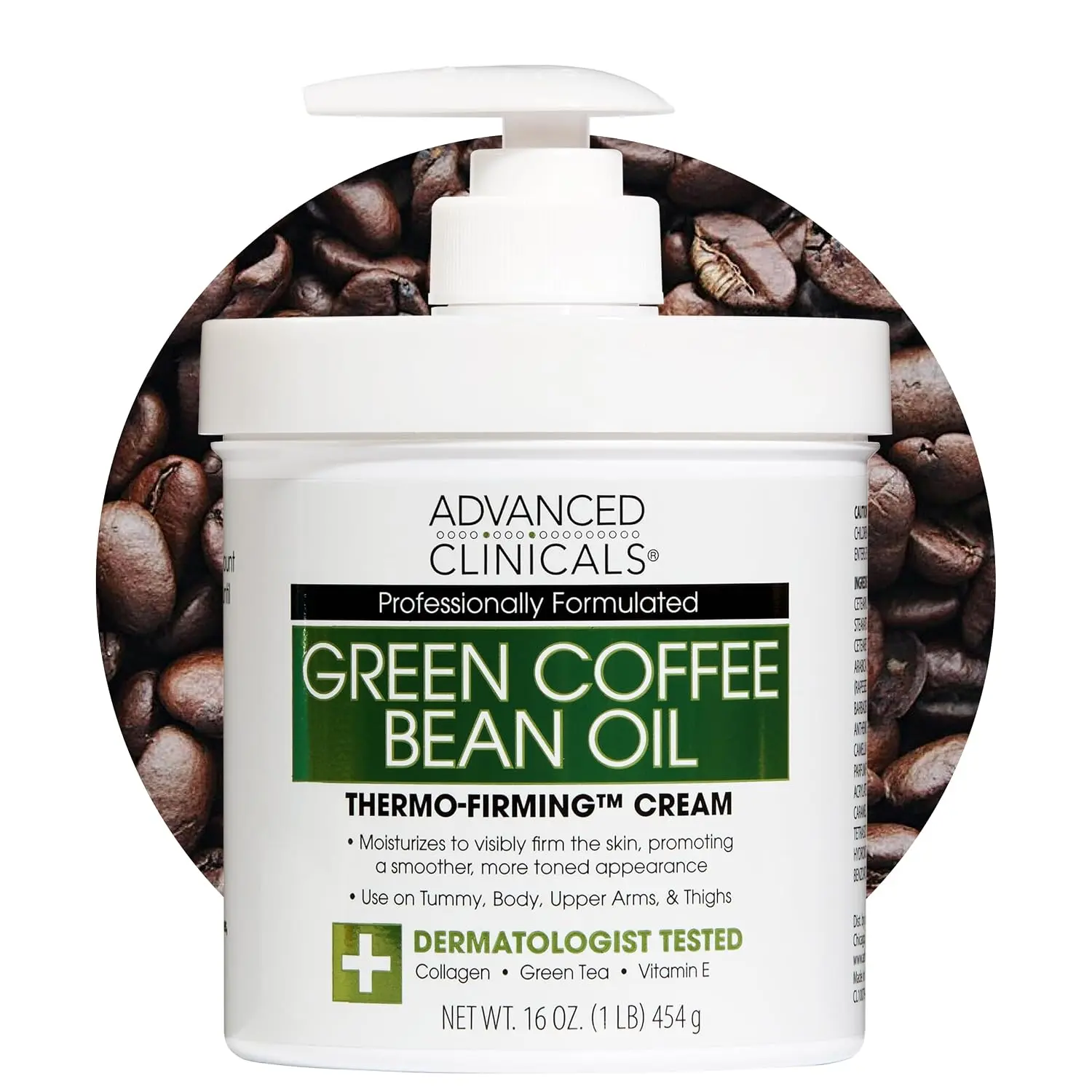 Advanced Clinicals Green Coffee Bean Thermo - Firming Body Lotion | Caffeine Infused Collagen Cream Moisturizer & Body Cream For Women, Stomach, Legs, & To Improve Look Of Textured Crepey Skin, 16 Oz