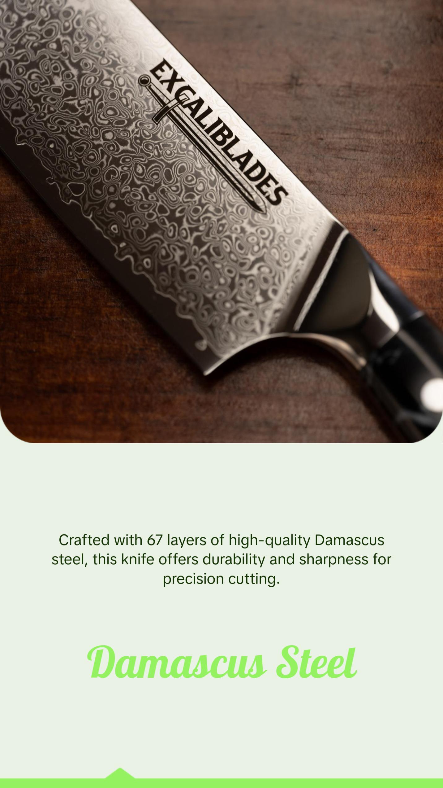 EXCALIBLADES Nakiri Knife - Stainless Steel Damascus Knife with Full Tang Handle & Black Turquoise Handle, Sharp for Meat and Vegetable Use