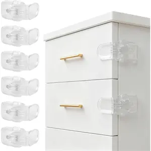 6 Pack Clear Drawer Baby Locks, Baby Proof Locks for Side Drawers, Pull Out Thin Dresser, Kitchen Cabinet, Bedside Tables, Safety Latch Child Proofing Clips