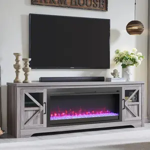 Eyisean 75" Rustic Fireplace TV Stand for TVs up to 85", Farmhouse Entertainment Center with 44" Fireplace Heater, 3D Flame Effect and Adjustable Temperature, TV Console Table for Living Room