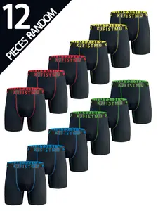 12-Piece KJFISTMU Black Men's Boxer Briefs Set (Red, Yellow, Blue, Green Stripes) Soft and comfortable, mid-rise regular fit Ideal for sports/home wear Mixed color assortment