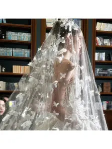 Bridal White 3D Butterfly Forest-Style Veil Wedding Dress