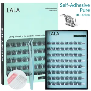 【Pure】LALA【Self-Adhesive】Eyelashes 10-16mm Synthetic Wispy C-Curly Clusters Pre-Glued No Glue Needed Easy Application Beginner Friendly Reusable Cosmetic Makeup
