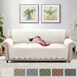 Waterproof Quilted Couch Covers Non Slip Sofa Covers Protector Slipcovers for Dogs Couch Covers for 3 Cushion Couch Pet Furniture Protector Fleece (Sofa,Natural White)