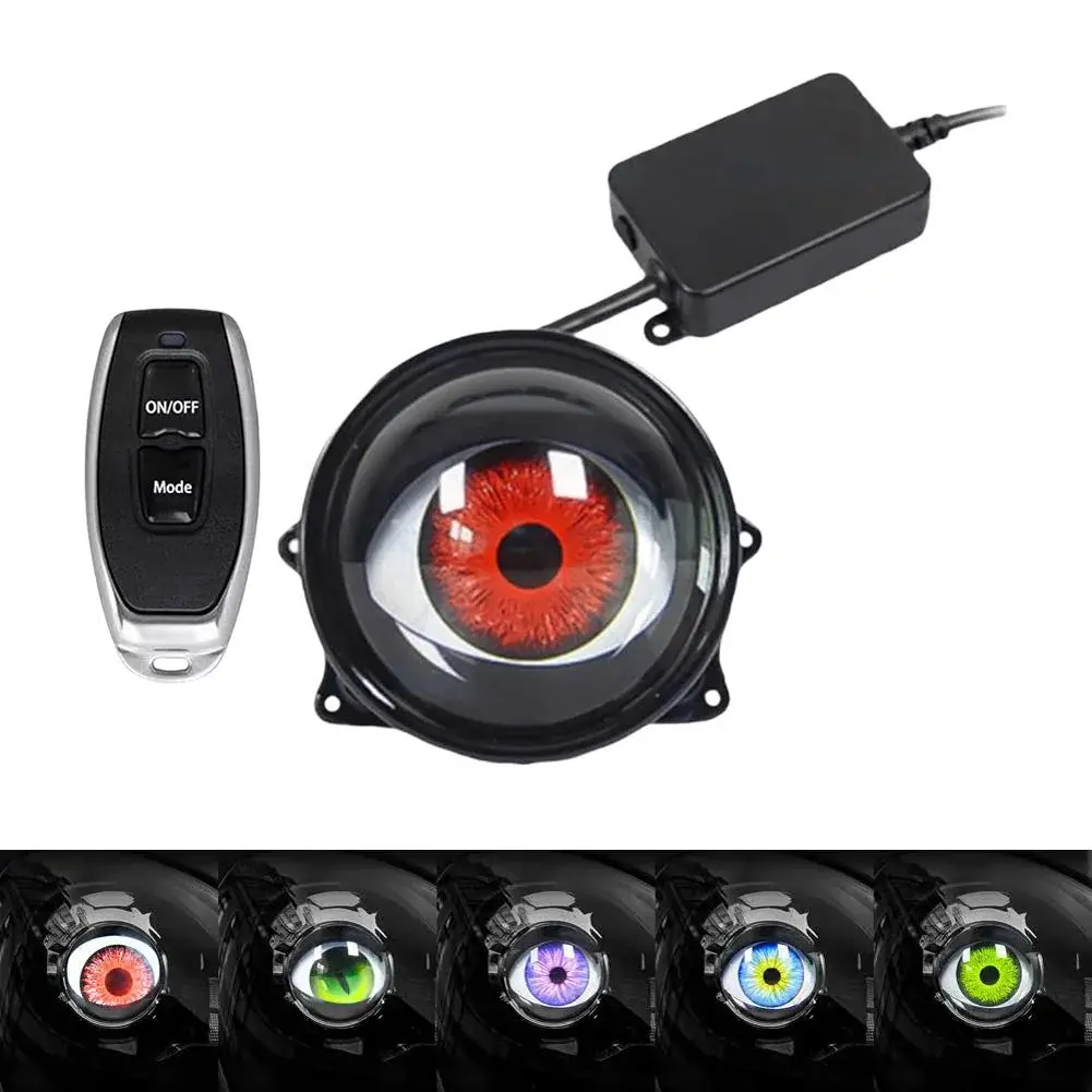 New Devil Eyes Light for Cars & Motorcycle, 6 Dynamic Demon Eye Pattern, Red Devil Eyes Glowing Lights for Men's Christmas Gifts, Universal Car Exterior Accessories, 12V-36V (Flat type)