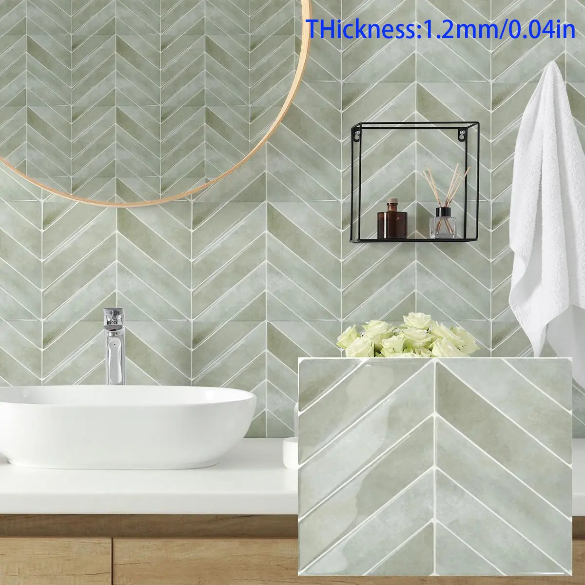 Aadesh Mosaic Self-Adhesive Wall Stickers, Heat-Resistant, Waterproof, Mildew-Resistant, Easy to Clean, Heat Insulation Peel and Stick Wallpaper for Bathroom, 11.4x9in