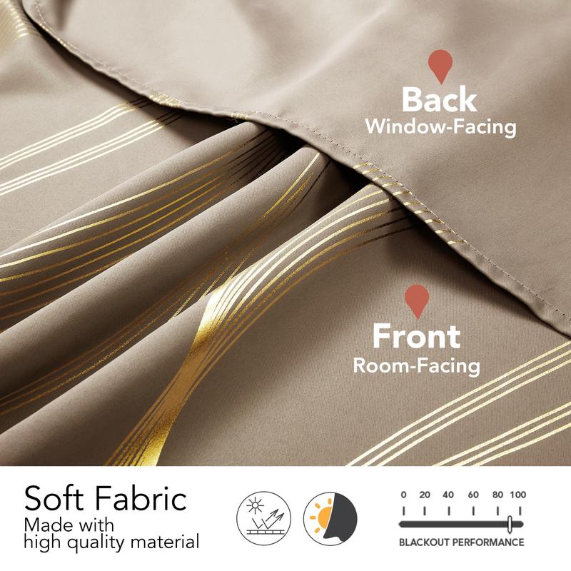 Blackout Curtains 2 panels, Deconovo Room Darkening Golden Foil Print Wave Stripe Thermal Insulated Window Curtains for Living Room curtain Blackout Curtains 2 panels, Deconovo Room Darkening Golden Foil Print Wave Stripe Thermal Insulated Window Curtains for Living Room curtain