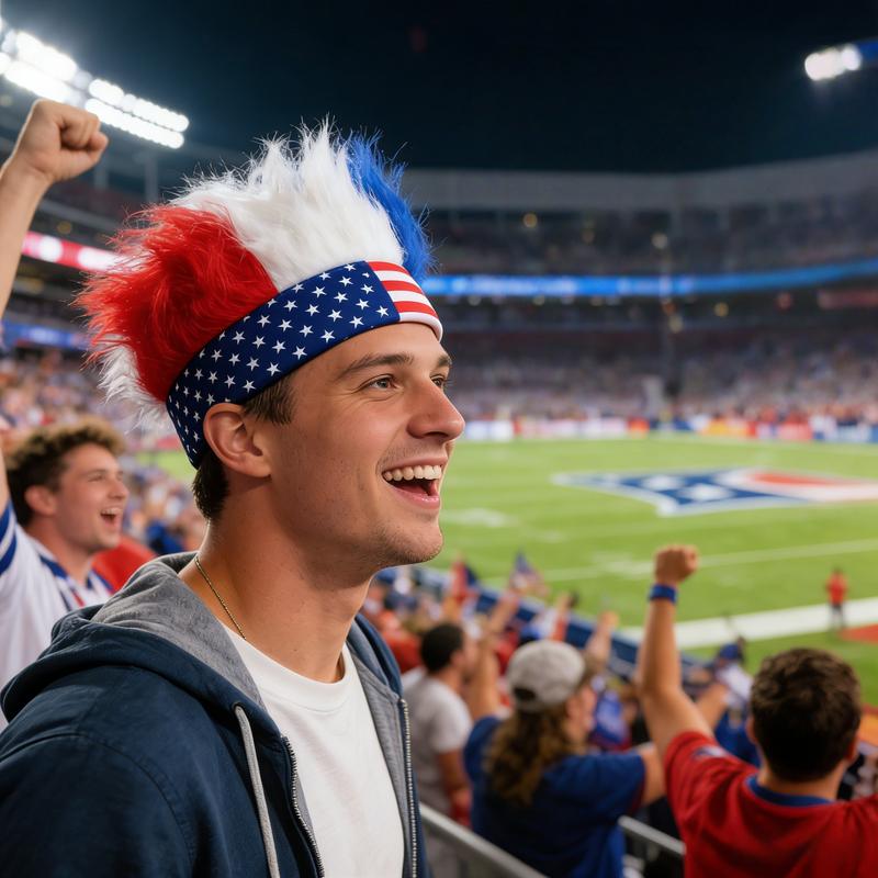 USA Flag Fan Wig – Red, White & Blue for World Cup & Holiday Celebrations