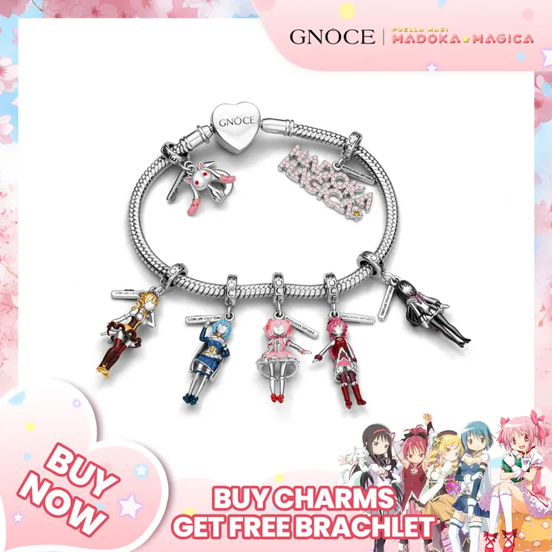 Officially Licensed Puella Magi Madoka Magica MULA S925 Shiny Silver 4.5mm Enamel Gem Madoka Kaname Dangle Charm - Witchy Jewelry, Stackable Bracelets & Bangles Fit, Anime Addicts Gift, Trendy Jewellery Accessories, Japanese Arm Candy Anniversary Present