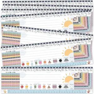 30 Boho Desk Name Tags for Classroom (14x4) - Traditional Manuscript Name Plates - Student Name Tags for Desks Classroom Learning Handwriting Alphabet, Number Line, Colors, Shapes, Number