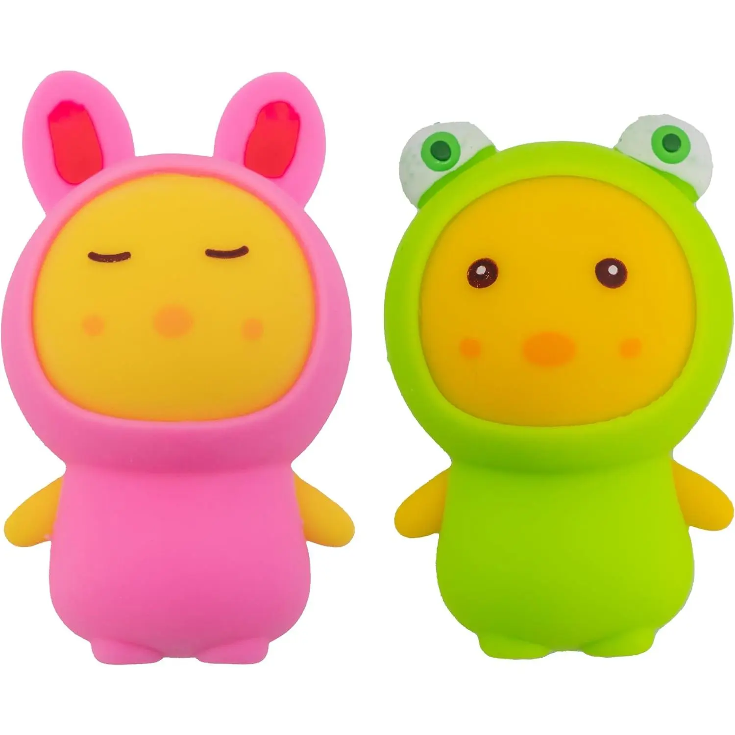 Farm Fresh Chick-in Costume Squeezable Toy – 2-Pack Yellow Chick Fidget Animals with Bunny & Frog Costumes – Soft Squishy Sensory Toys, Stress Relief Gift, Party Favors for Kids Ages 3+