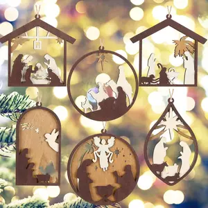 6-Piece Wooden Nativity Scene Ornament for Tree Topper Decorations, Christmas Nativity Gifts for Christian Church Religious Friends Teachers Coworkers, Ornament (Retro Style)