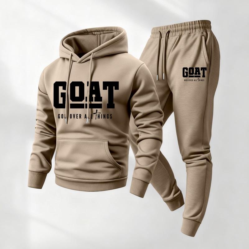 Men's G.O.A.T God Print Hoodie and Drawstring Sweatpants Set, Menswear, Casual Athletic Long Sleeve Hooded Jacket & Trousers for Fall & Winter, Men's Clothing for Daily Wear, Sportswear Indoor Outdoor, Tracksuit, Athleisure Summer Clothes