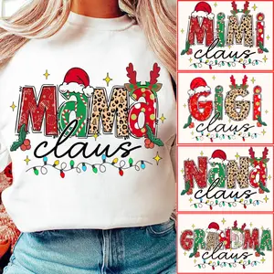 Christmas Mama Gigi Nana Claus Bundle Sweatshirt, Long Sleeve Printed Graphic Sweatshirt, Daily Casual Cotton Womenswear