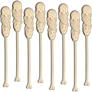 Coffee and Cocktail Stirrers, Reusable Plastic Drink Stirrer Sticks, 24 Swizzle Sticks, Use as a Cocktail Garnish or Cocktail Mixers, Halloween Party, Fall Party 6 Inch (Skull) Royer Corporation