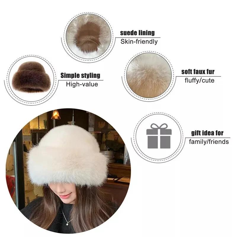 omens Winter Faux Fur Bucket Hat, 2025 New Warm Plush Fluffy Furry Mink Hats Thick Fisherman Cap for Girls Women omens Winter Faux Fur Bucket Hat, 2025 New Warm Plush Fluffy Furry Mink Hats Thick Fisherman Cap for Girls Women